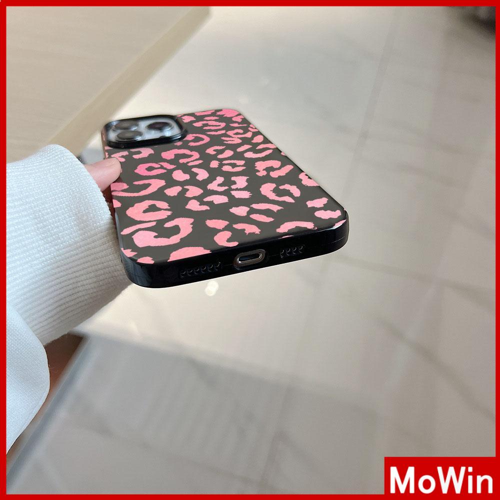 For iPhone 14 Pro Max iPhone Case Black Glossy TPU Soft Case Shockproof Protection Camera Pink Leopard Print Compatible with iPhone 13 Pro max 12 Pro Max 11 xr xs max 7Plus 8Plus