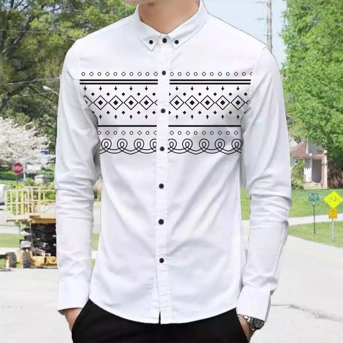 kemeja pria 4WARNA/terbaru kemeja koko pria lengan panjang/hem koko pria GRIEZMAN - Putih, L(V1A3) k