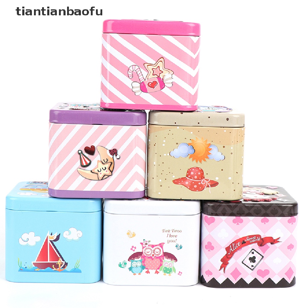 [tiantianbaofu] Warna-warni Tin Box Sealed Jar Packing Kotak Perhiasan Candy Box Kotak Penyimpanan Kecil Butik