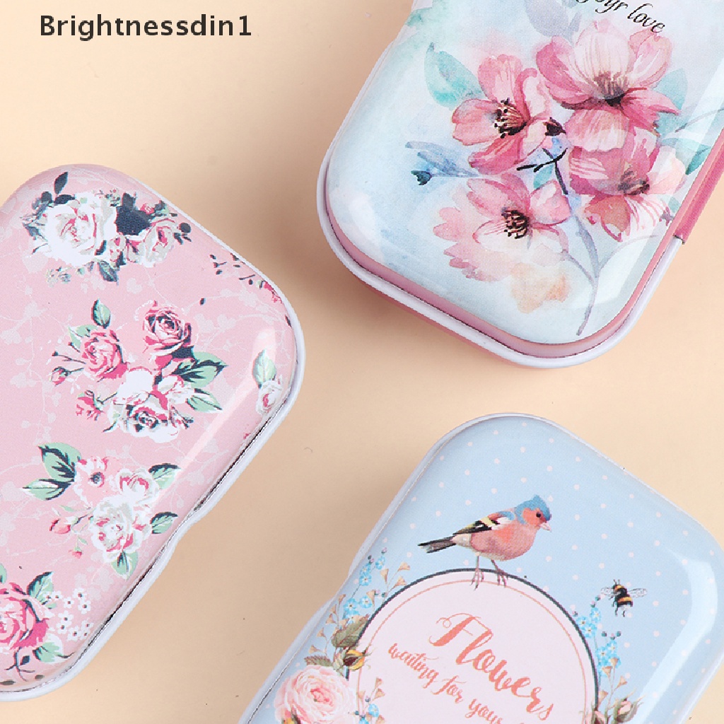 [Brightnessdin1] 1 * Mini Bunga Tin Trinket Perhiasan Kotak Koin Tempat Penyimpanan Tinplate Rectangul Kecil Butik