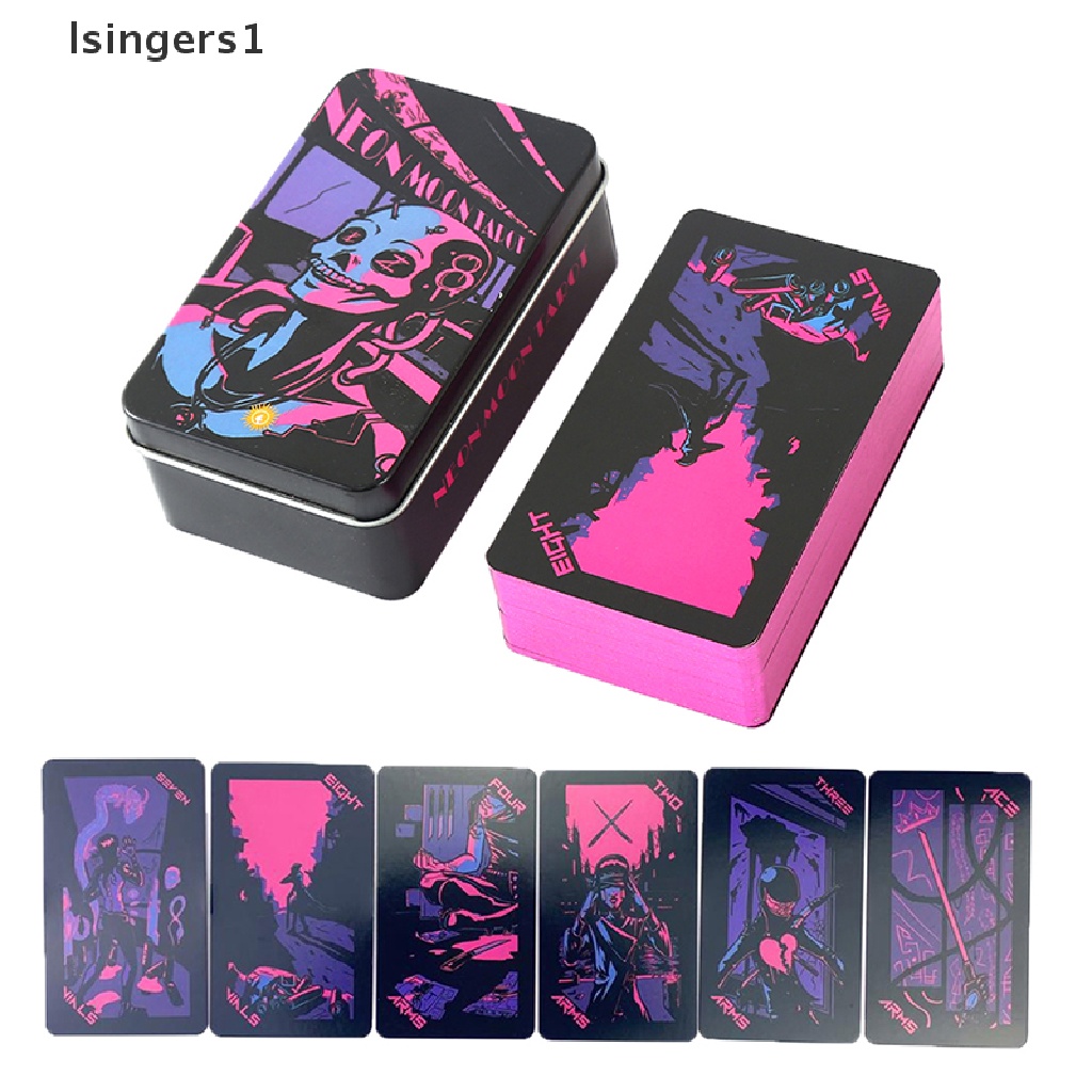 [lsingers1] Kotak Besi Neon Bulan Tarot Kartu Ramalan Deck Kartu Permainan Pesta w/Butik Manual