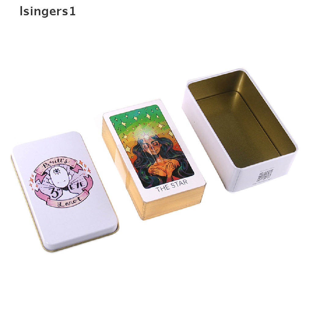 [lsingers1] Tin Box Kartu Tarot Mata Ketiga Dek Ramalan Permainan Papan Pesta w/Butik Manual