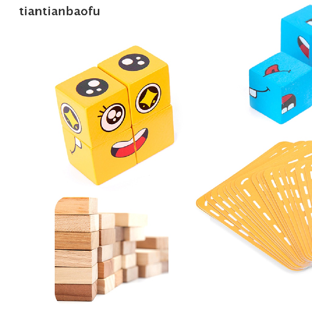 [tiantianbaofu] Mainan Edukasi Perubahan Emosi Blok Ekspresi Puzzle Edukasi Belajar Dini Montessori Mainan Anak Kayu Cube Table Games Butik