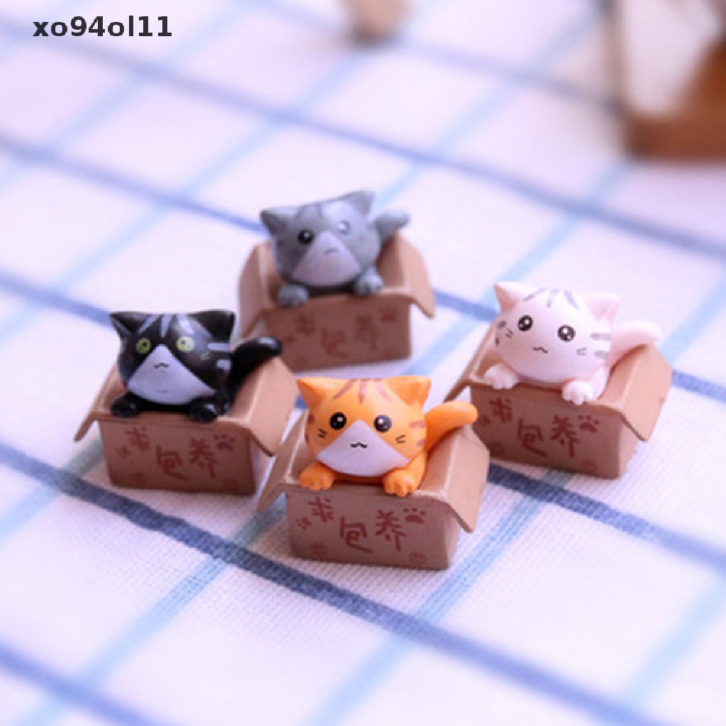 Xo 4pcs Kawaii Ornamen Kucing Mini Taman Kitten Patung Hadiah Untuk Anak Anak Bayi OL