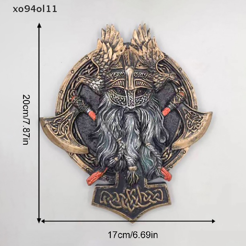 Xo Plakat Vintage Hiasan Dinding Viking Prajurit Gila Kapak Ganda Patung Resin OL