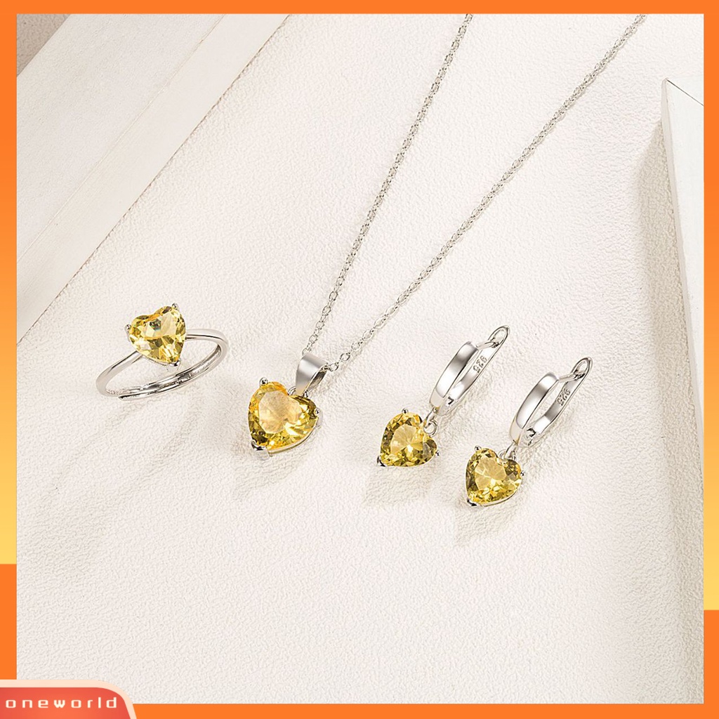 [ONE] 1set Kalung Set Perhiasan Multi-Warna Cinta Hati Liontin Mungil Hadiah Minimalis Drop Anting Terbuka Cincin Kit Perhiasan Fashion