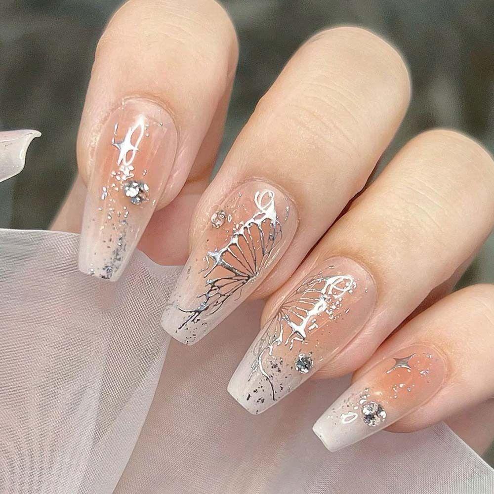 Needway   Stiker Kuku Kupu-Kupu Fashion Ins Style Moon Bronzing Butterfly Flame Self Adhesive Nail Dekorasi