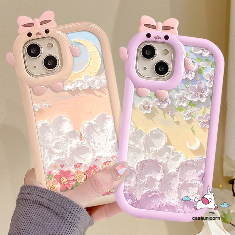 Redmi 9A 10a1 10A 9 10C 9T A1+9C Note 11s 10s 11 Pro+8 9 10 Pro Mi 11 Lite POCO X3 Pro NFC M3 Lembut Lukis Minyak Bunga Bulan 3D Ikatan Simpul Lensa Monster Kecil Lucu Sarung