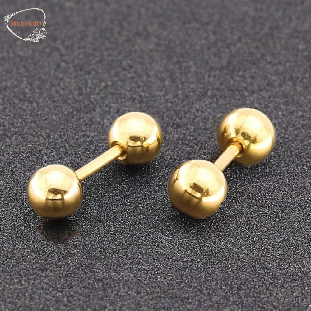 Mxbeauty Anting Stud Bentuk Barbel Bulat Bahan Stainless Steel Warna-Warni Untuk Unisex