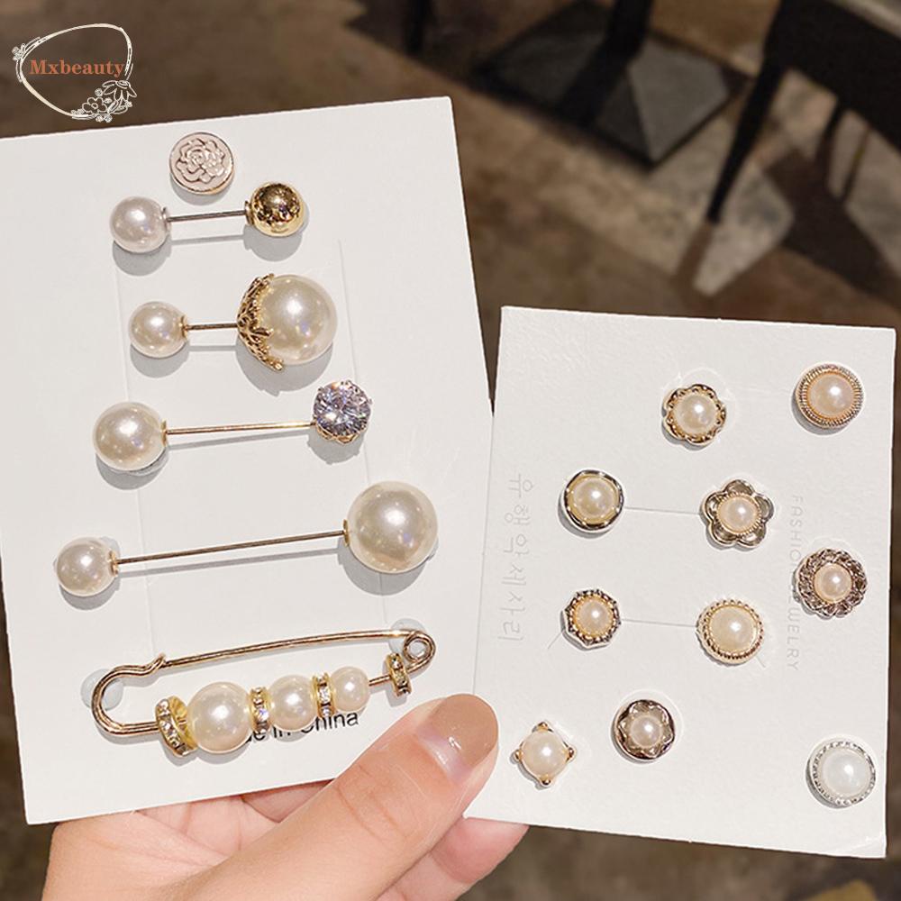 Mxbeauty 1 Set Pin/Bros Dengan Mutiara Imitasi Model Retro Untuk Wanita