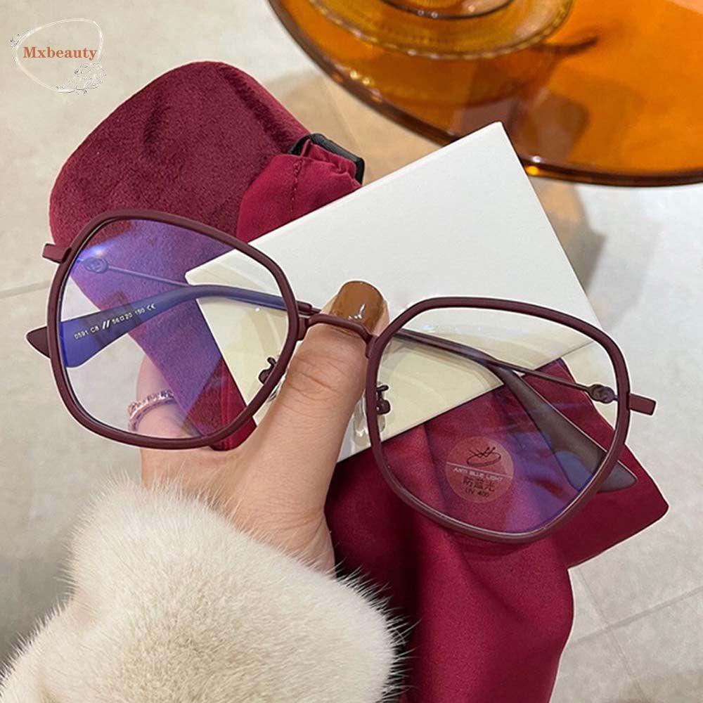 Mxbeauty Kacamata Anti Radiasi Merah Elegan Komputer Eyewear Hitam Polygon Square Wanita Glasses