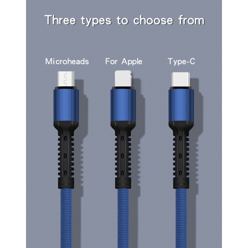 Kabel Fast Charging Kabel Data Braided TYPE-C Kabel Cas Telepon Baja USB Micro USB TYPE-C Kabel Data Untuk iPhone Android