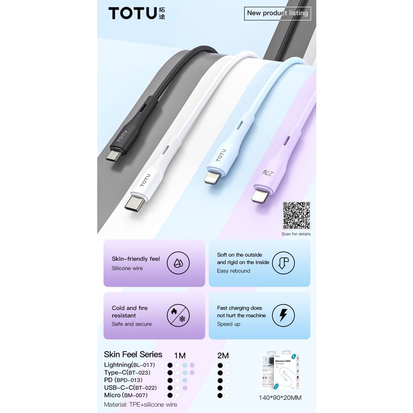 Kabel Data Charger TOTU iPhone Android USB Type-C Universal