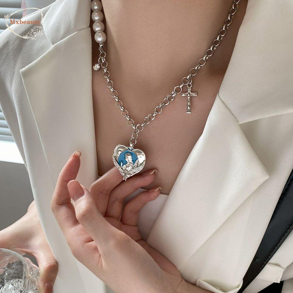 Mxbeauty Cinta Hati Mutiara Choker Hip Pop Goth Klavikula Rantai Splicing Fashion Perhiasan Gaya Korea Kalung
