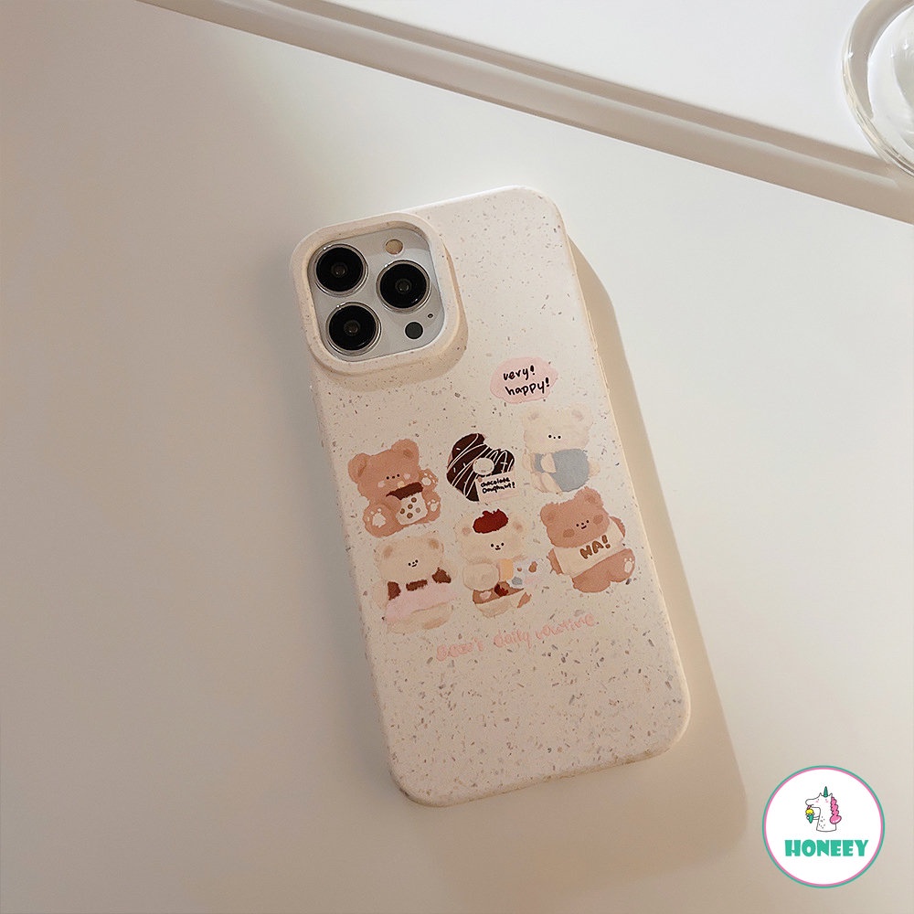 IPHONE Biodegradable Eco-Wheat Straw Cute Bear Soft Phone Case Untuk Iphone14 11 12 13 Pro Max XS XR X8 7 Plus SE 11pro 14plus Sarung Shockproof