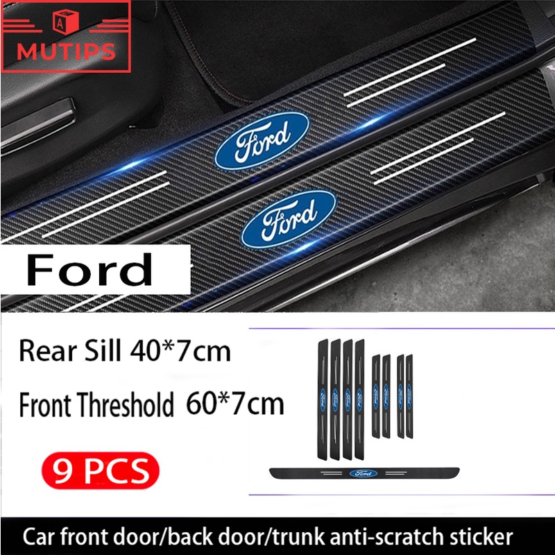 Ford 9Pcs Stiker Pintu Mobil Carbon Fiber Sill Protection Auto Anti Gores Anti Slip Untuk Ecosport Focus Everest Fiesta Ranger Mustang Escape