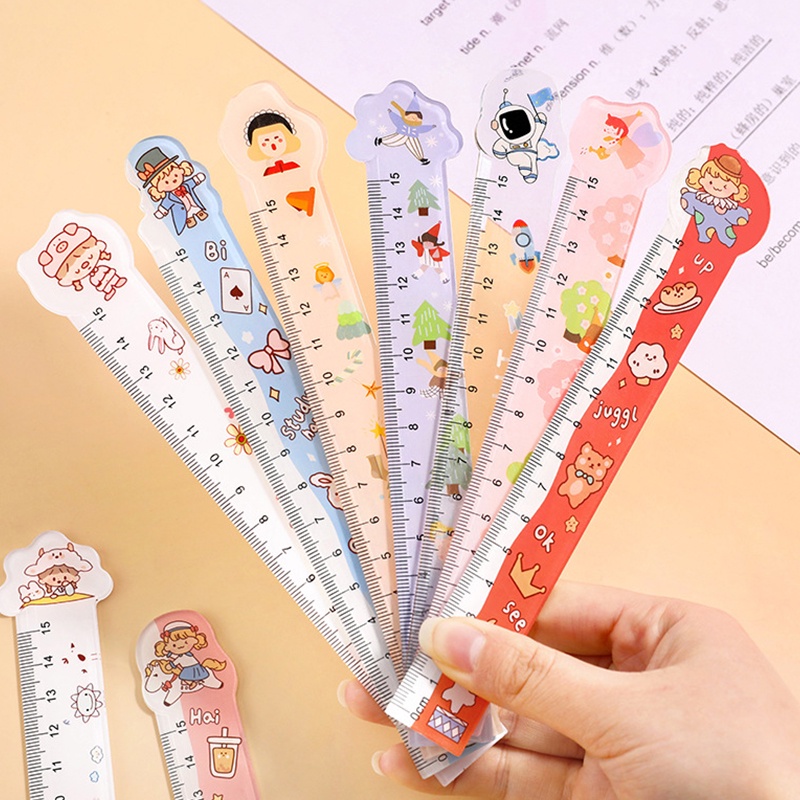 4pcs 15cm Kartun Straightedge Ruler Student Lovely Penggaris Skala Set