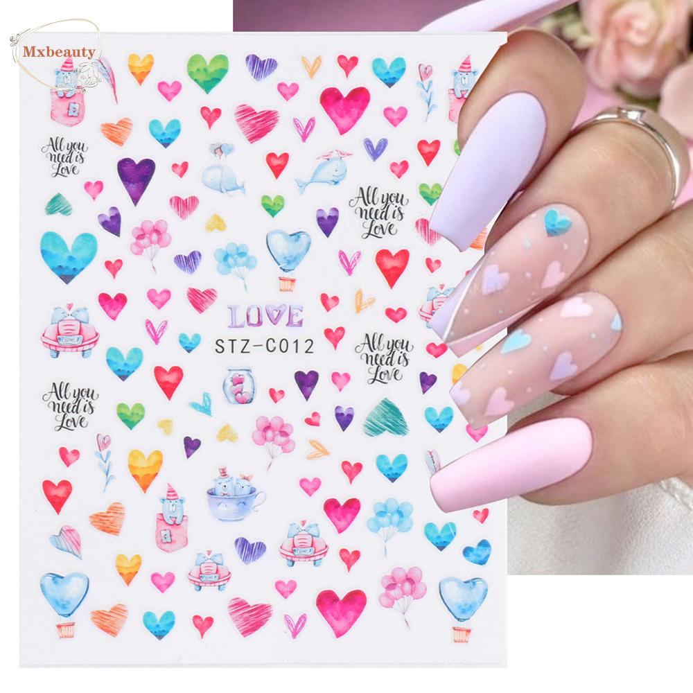 Mxbeauty 1pc Stiker Kuku 3d Motif Hati Aksen Glitter Untuk Aksesoris Nail Art / Manicure Diy