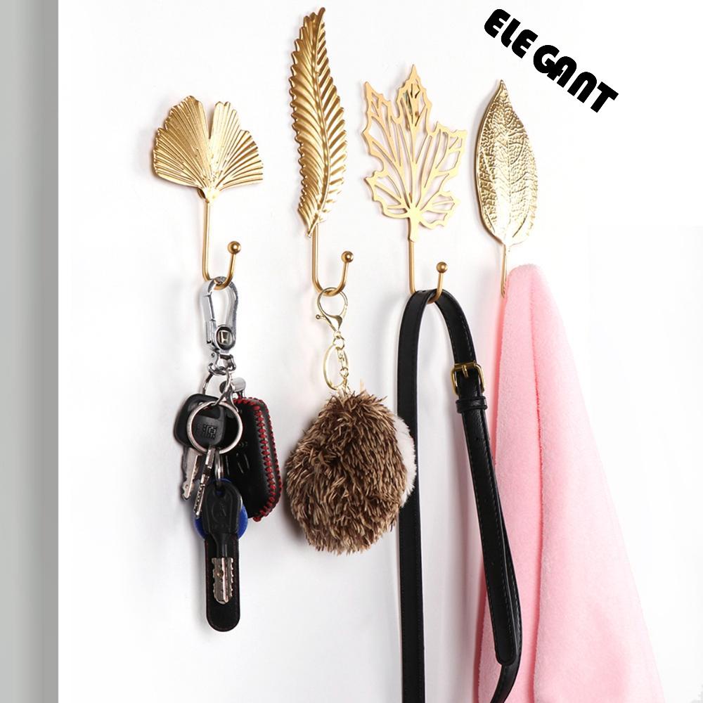 [Elegan] Gantungan Dinding Hemat Ruang Dekorasi Daun Rumah Nordic Keys Organizer Golden Leaves Hanging Hooks