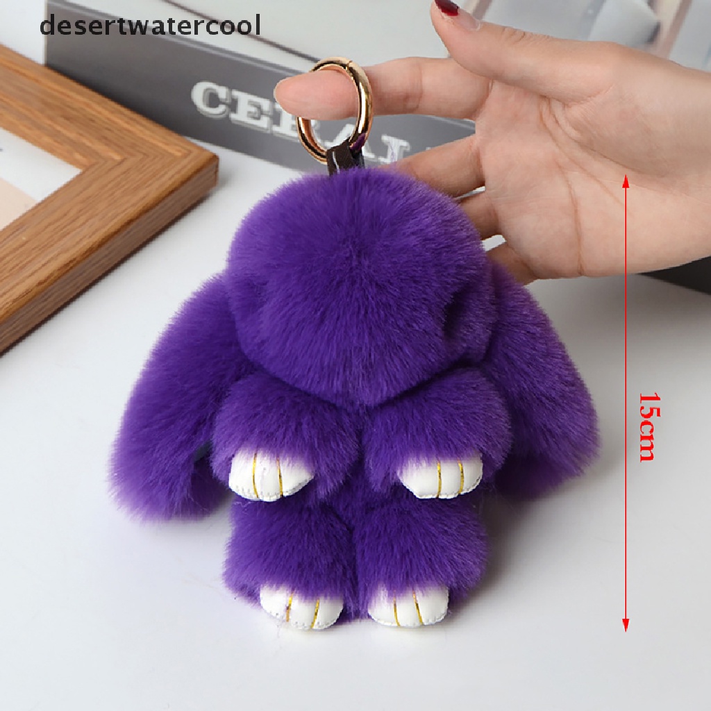 Deid Rabbit Keychain Ring Fluffy Bulu Asli Pompon Bunny Trinket Key Chain Charm Cute Key Ring On Bag Liontin Kunci Mobil Martijn
