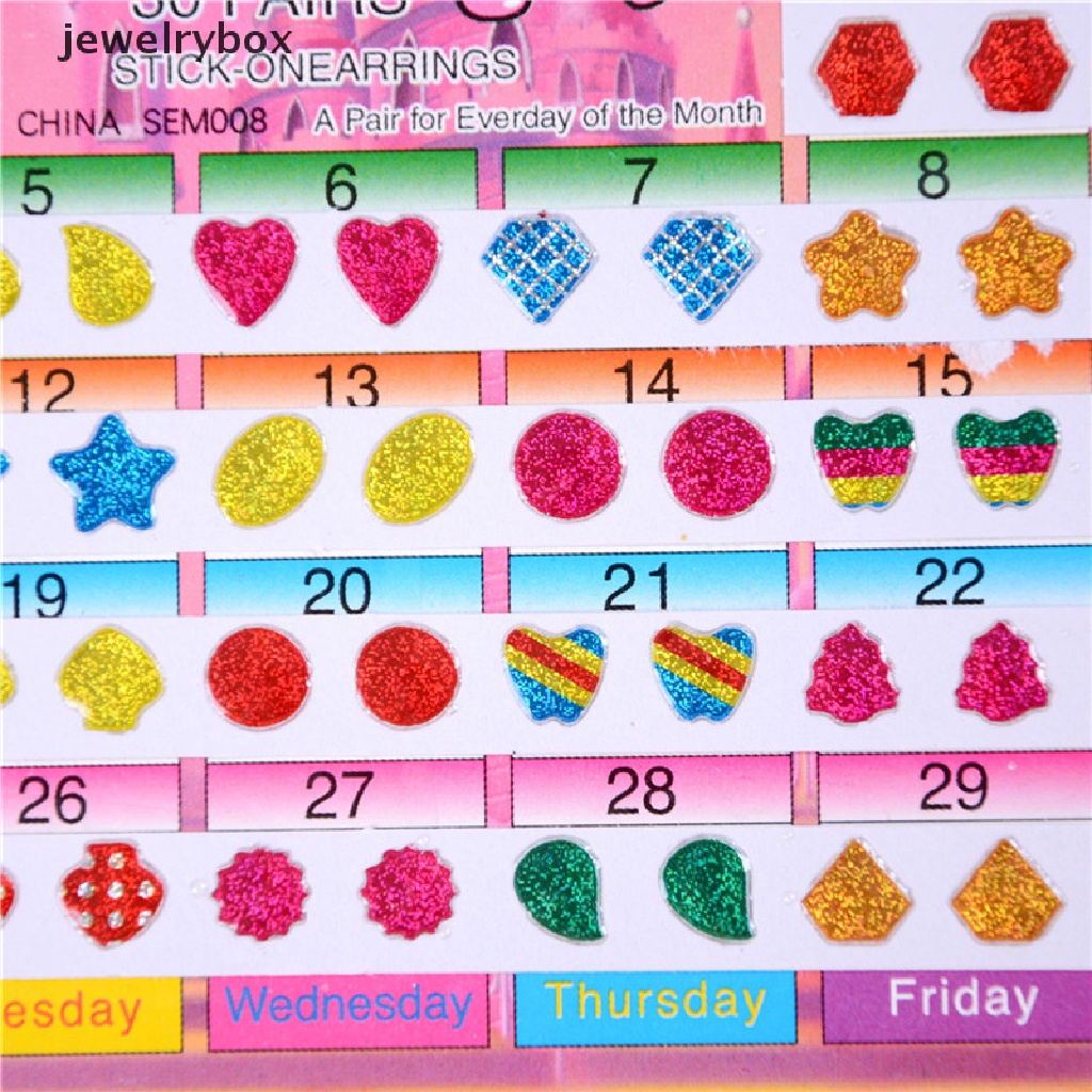 [jewelrybox] 1lembar Colorful Kid Crystal Stick Anting Stiker Anak Perhiasan Pesta Mainan Hadiah Butik Fashion