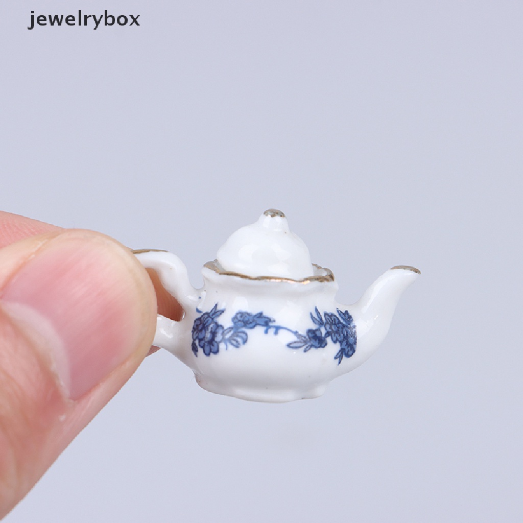 [jewelrybox] 6 Pcs Rumah Boneka Miniatur Peralatan Makan Porcelain Tea Set Piring Cangkir -Motif Bunga Butik