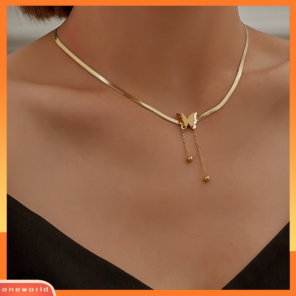 [ONE] Rantai Klavikula Kupu-Kupu Electroplating Rumbai Leher Ornamen Menawan Rantai Ular Liontin Kalung Wanita Perhiasan