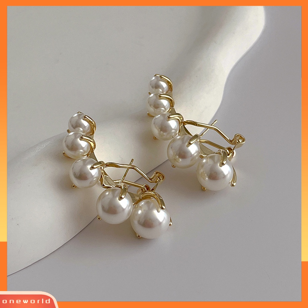 [EONE] 1pasang Anting Stud Dainty Elegan Temperamen Mulia High Gloss Mutiara Imitasi Wanita Earrings Perhiasan Aksesoris