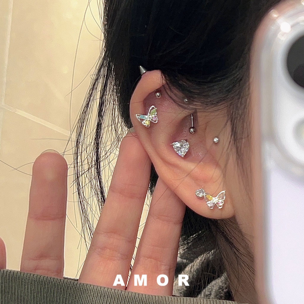 Berwarna Zirkon Kupu-Kupu Manis Perempuan Cochlear Studs Earrings