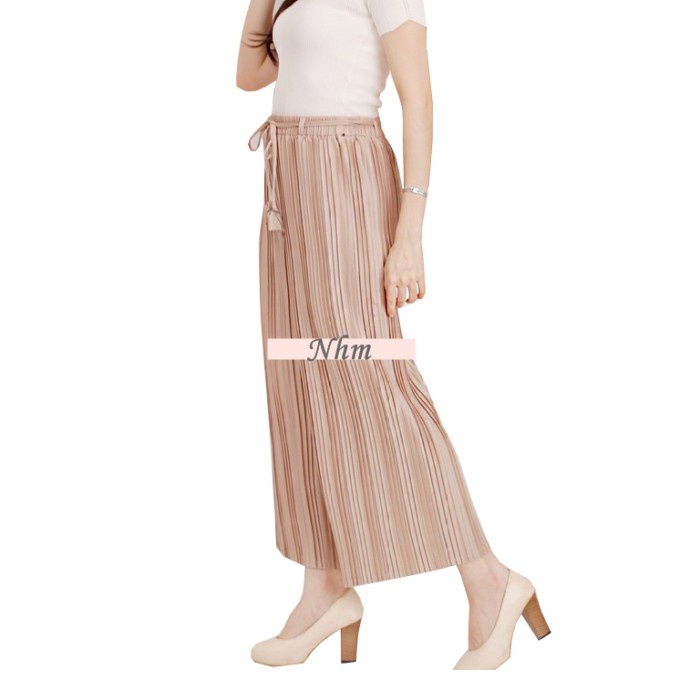 Kulot Plisket Premium Tali Lonceng, Celana Kulot Prisket Jumbo XXL - Putih