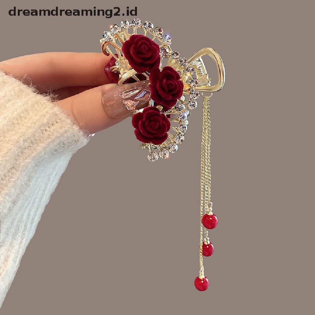 (dream) 1pc Pearl Rose Jepit Rambut Pearl Tassel Hair Clip Woman Hair Claw Perhiasan Aksesoris Rambut Hiasan Kepala Peri//