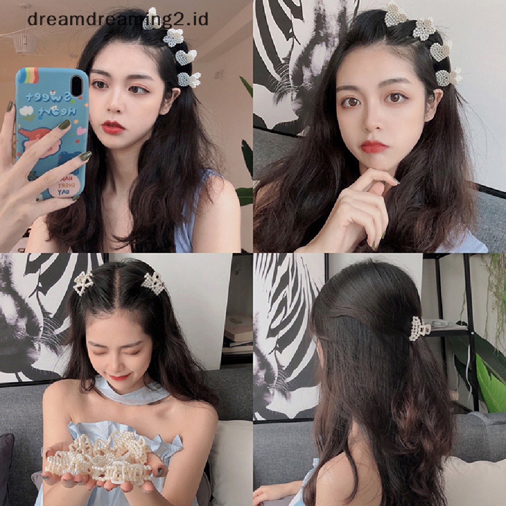 (dream) Mini Mutiara Imitasi Hair Claw Untuk Wanita Perempuan Elegan Manis Jepit Rambut Lucu Kartun Busur Hati Hair Claw Clips Aksesoris Rambut//