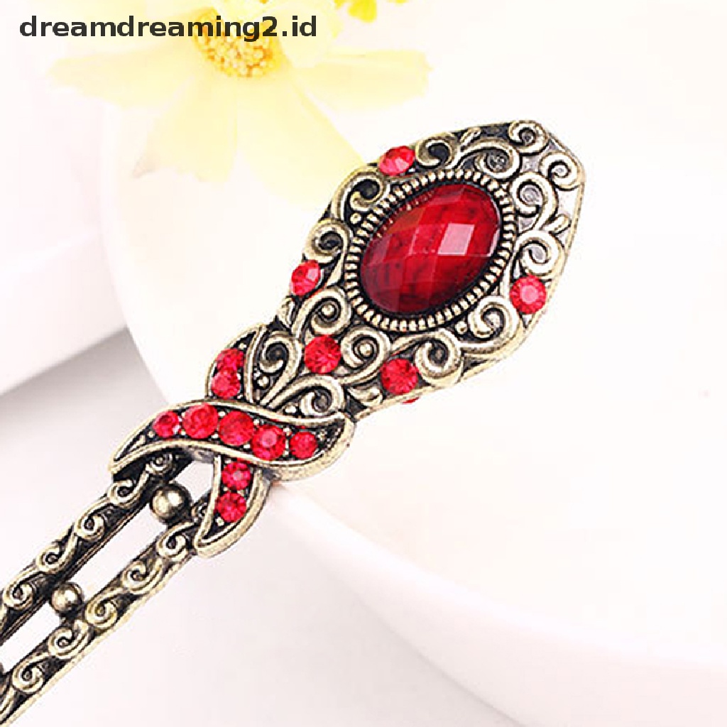 (dream) Tongkat Rambut Logam Kristal Vintage Simple Aksesoris Jepit Rambut Vintage Hair Pin//