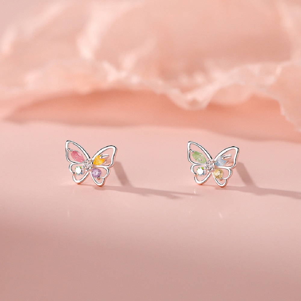 2pcs Fashion Butterfly Stud Earrings Untuk Wanita Hypoallergenic Elegan Colorful Earring Perhiasan Aksesoris