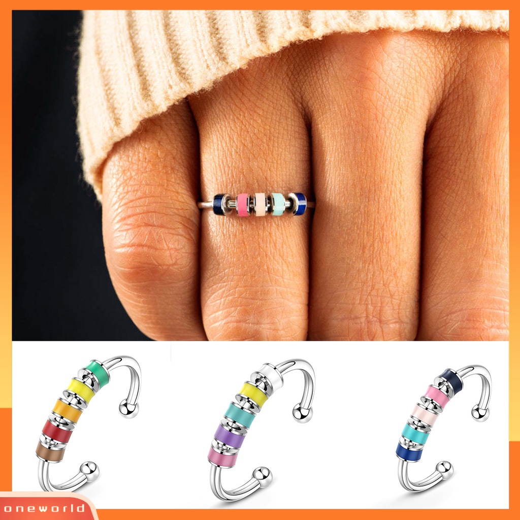 [EONE] Unisex Cincin Berputar Manik-Manik Pereda Kecemasan Stainless Steel Multicolor Menetes Cincin Minyak Fashion Perhiasan