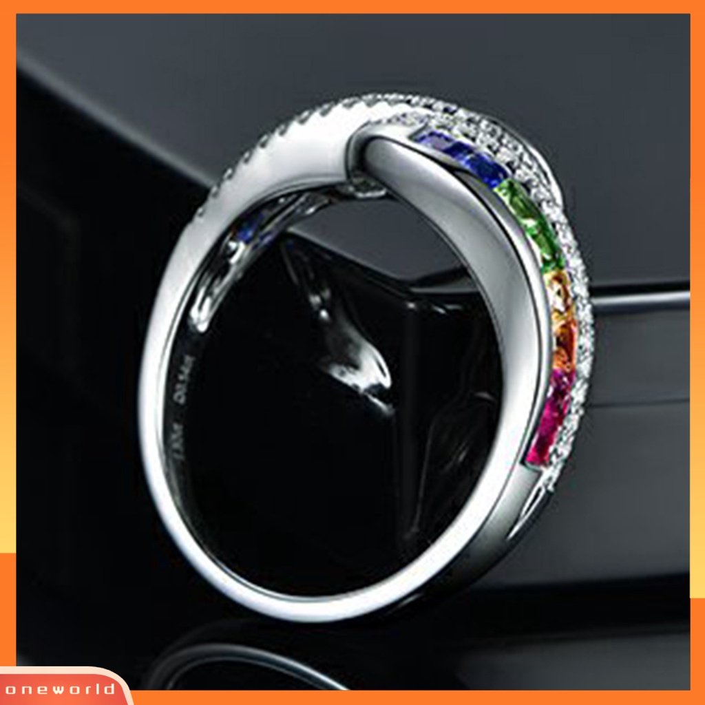 [EONE] Wanita Cincin Berlian Imitasi Mengkilap Hias Berkilau Geometris Electroplating Dekorasi Hadiah Rainbow Berwarna Faux Gemstone Party Ring Jewelry Untuk Pacaran