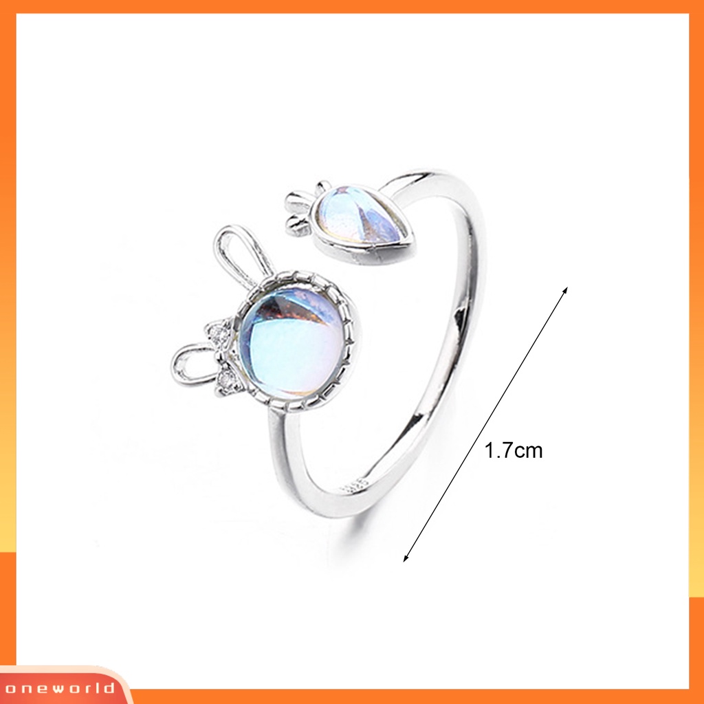 [EONE] Wanita Cincin Shiny Faux Moonstone Animal Element Adjustable Opening Design Hias Hadiah Kelinci Kecil Lobak Jari Cincin Perhiasan Pesta Untuk Pacaran