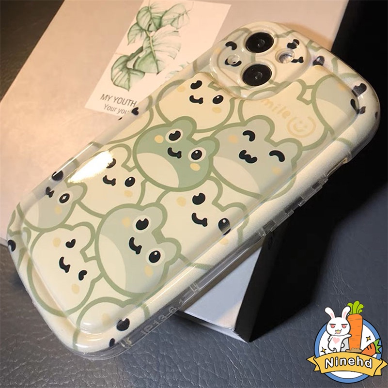 IPHONE Casing Kompatibel Untuk Iphone14 13 12 11 Pro Max X Xr Xs Max8 7 6 6s Plus SE Pasangan Casing Ponsel Kepala Kodok Kecil Yang Lucu Tahan Goresan Shockproof Air Cushion Lens Protector Cover