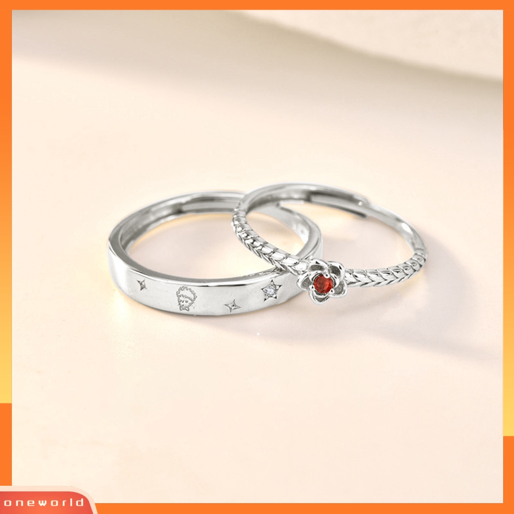 [EONE] Finger Band Adjustable Shiny Polishing Charming Flower Decor Dress Up Copper Light Mewah Cubic Zirconia Pasangan Terbuka Cincin Fashion Perhiasan