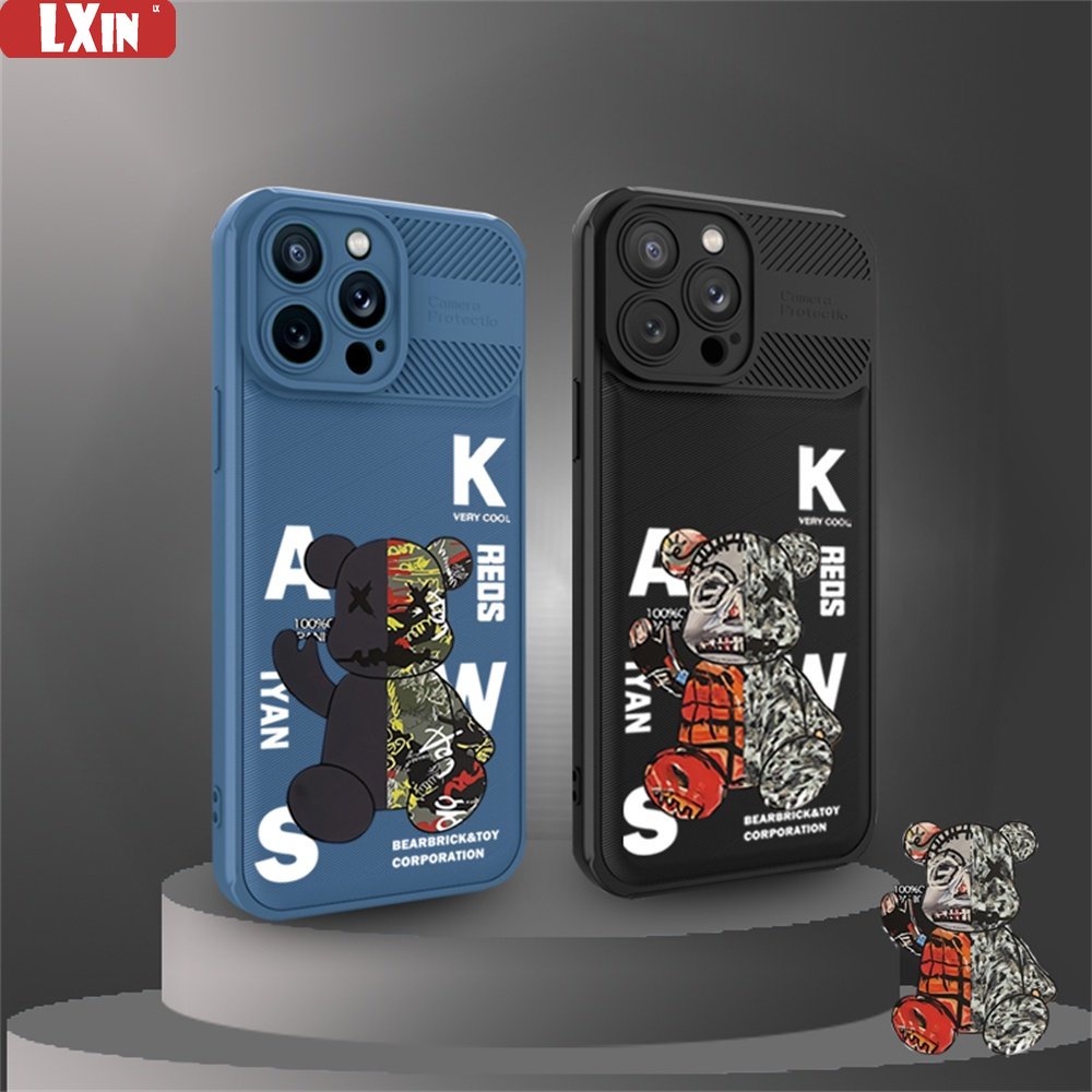 Camo Bearbrick Case Samsung A14 A13 A12 A04 A04E A04S A23 A20S A32 A50 A50S A30S A71 Serat Karbon Cross Grain Phone Cover