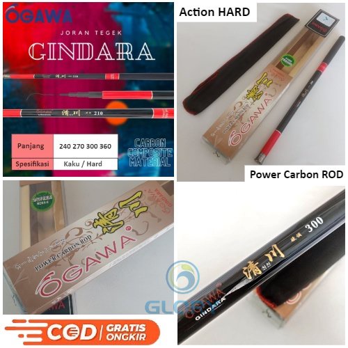 Joran Tegek Carbon Ruas / Ros Pendek Ogawa Gindara 240 270 300 360 Atau Tongkat Pancing Material Kar