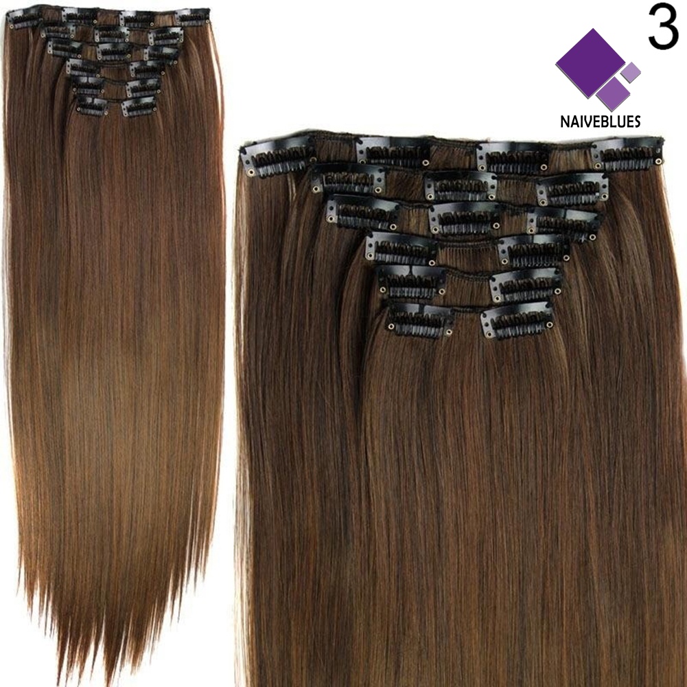 &lt; Naiveblues &gt; 6Pcs Klip Serat Suhu Tinggi Hair Extension Wig Tahan Lurus