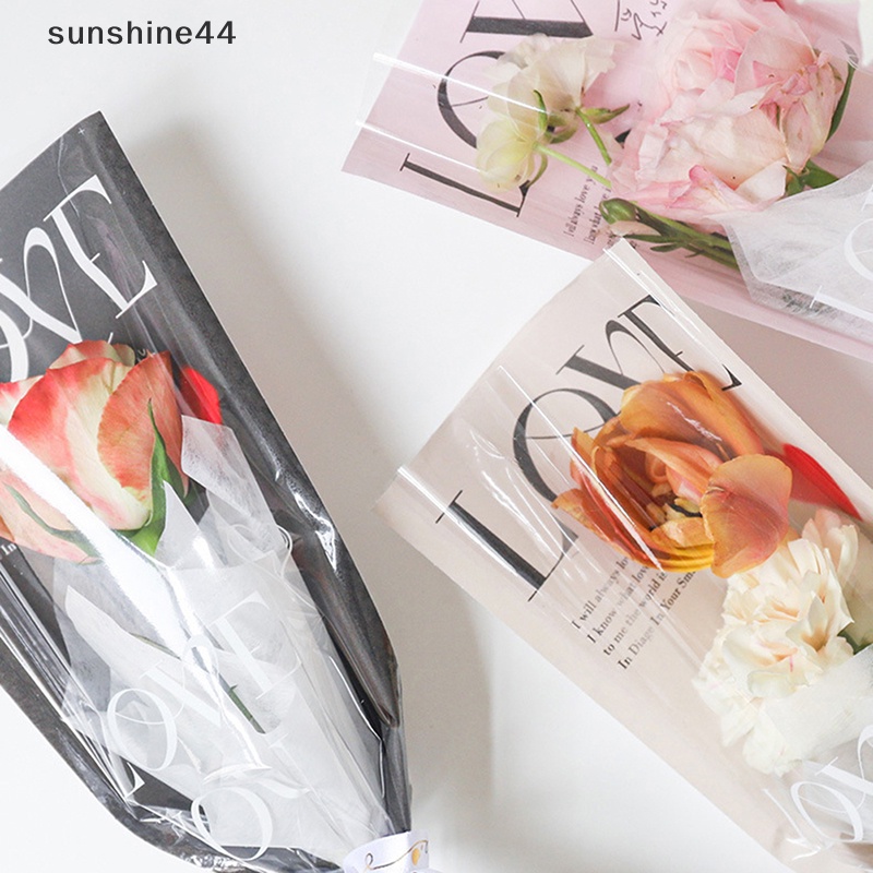 Sunshine 20pcs LOVE Transparan Rose Kemasan Kantong Buket Bunga Plastic Bag Bouquet Single Wrapping Paper Satu Straight Bag Flower Packaging ID