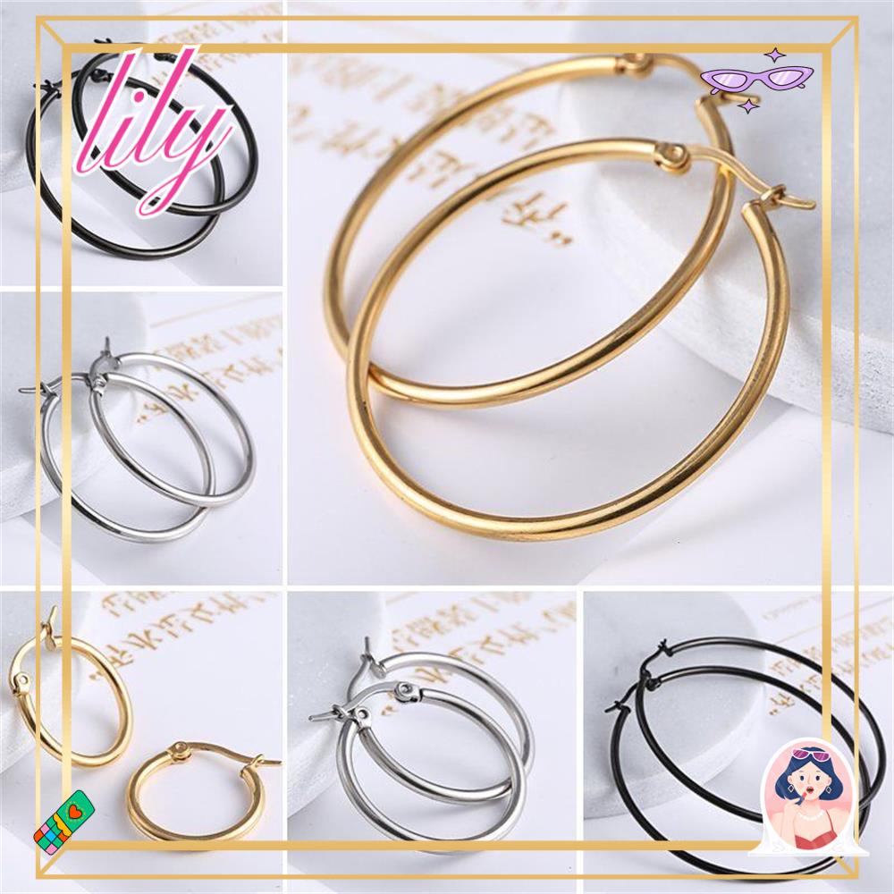 Lily 1pasang Anting Tusuk Simple Punk Jewelry Hoop