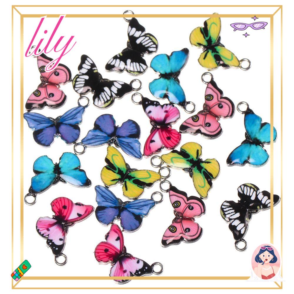 Lily 10PCS Butterfly Charms Fashion Kalung Gelang Anting Kerajinan DIY Aksesoris Hewan Lucu