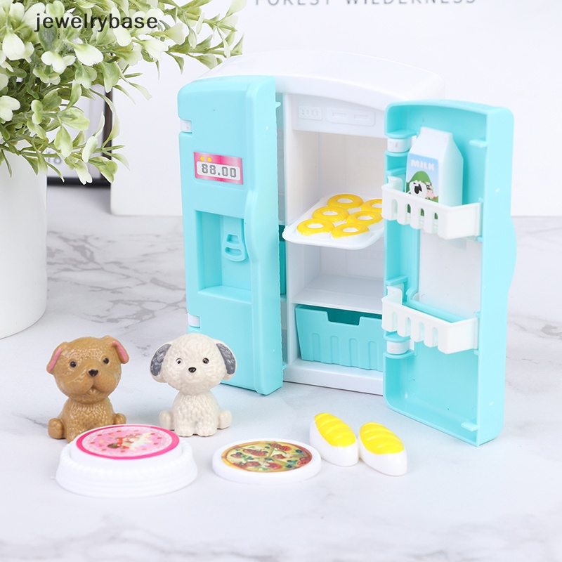 [jewelrybase] 1:12simulasi Miniatur Furniture Mainan Boneka Rumah Boneka Kulkas Meja Butik Makanan