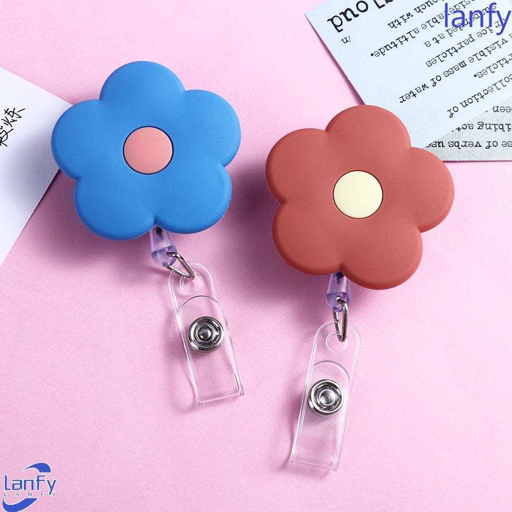 Lanfy Retractable Badge Reel Lucu Siswa Kunci Lanyard Kartu Dada Bunga Elegan Holder Kartu Nama