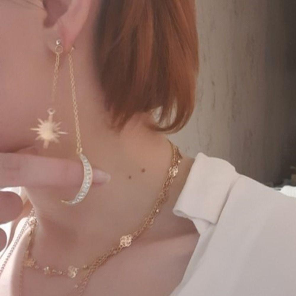 Mxbeauty Anting Bulan Bintang Shiny Golden Trendy Bohemian Berlebihan Anting Gaya Korea Klasik