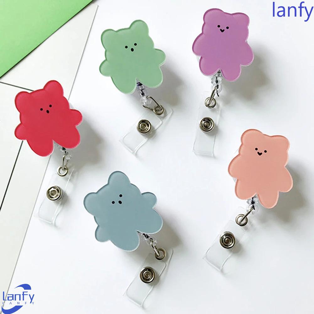 Lanfy Retractable Badge Reel Perlengkapan Kantor Korea Bears Reel Klip Perawat Dokter Student Name Card Holder