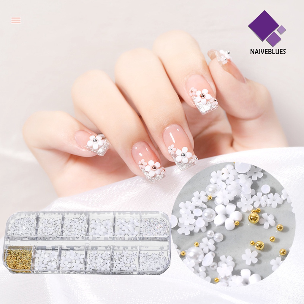 [naiveblues] Ornamen Bunga Kuku Lima Kelopak Motif Timbul Resin Putih DIY Manicure Dekorasi Untuk